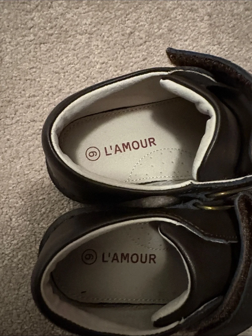L'Amour Dark Brown Kids Velcro Dress Shoes